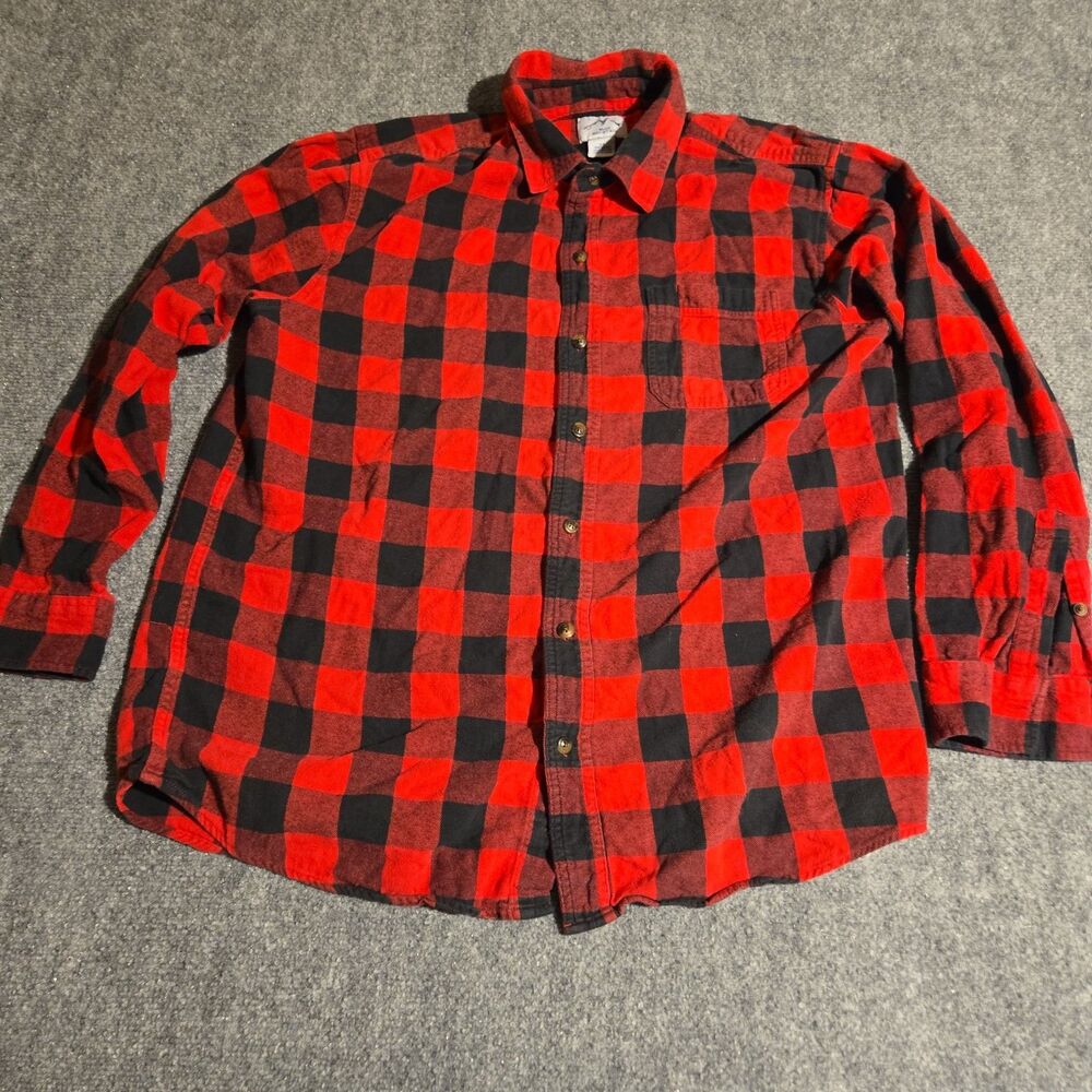 Blue Mountain Flannel Shirt Mens Large Red Black Buffalo Plaid Cotton Lumberjack